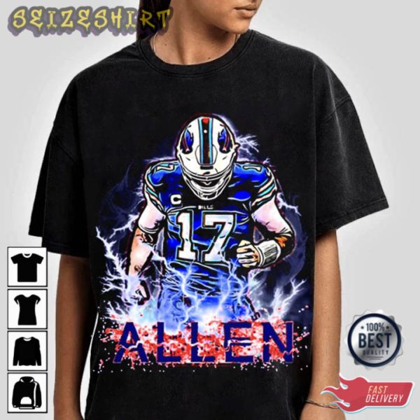 Trendy Number 17 Josh Allen Football Player Gift T-Shirt