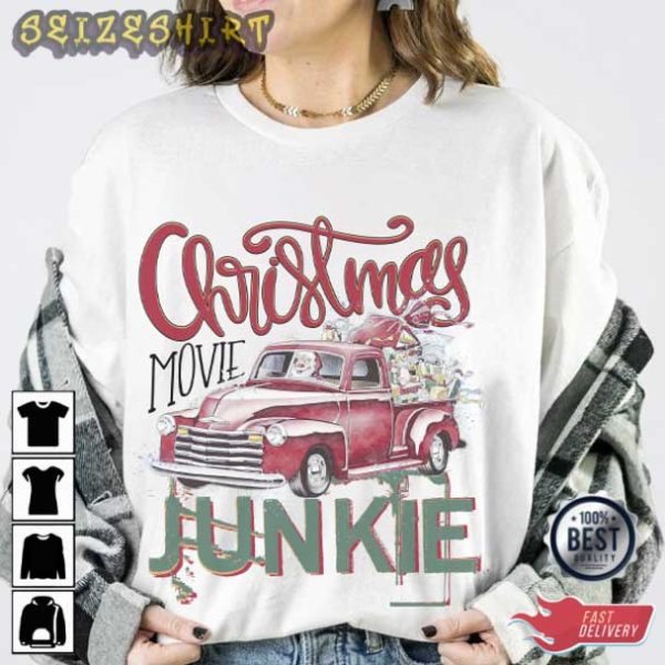 Santa Claus Driving a Car Christmas Movie Junkie T-Shirt