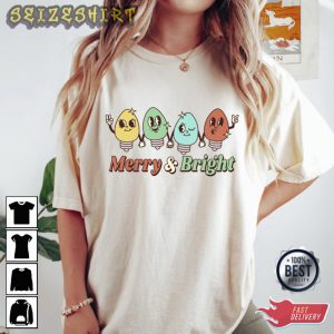 Merry and Bright Women Holiday Tee Shirt Design
