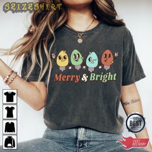 Merry and Bright Women Holiday Tee Shirt Design