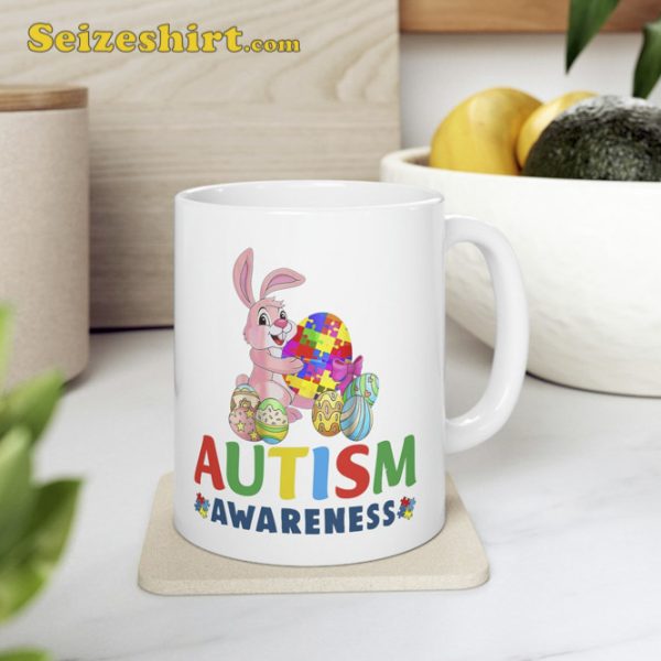 Awesome Autism Awareness Easter Bunny Holding Mug