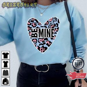 Be Mine Valentines Day Pale Blue Pink Leopard Heart Sweatshirt