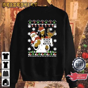 Black Lives Matter Reindeer Santa Ugly Christmas Xmas Gift T-Shirt