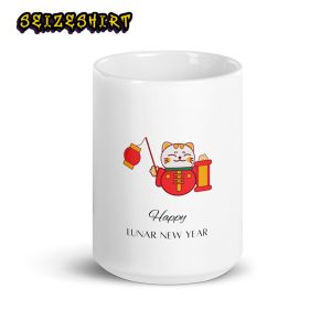 Chinese Lucky Cat Happy Lunar New Year Maneki Neko Ceramic Mug