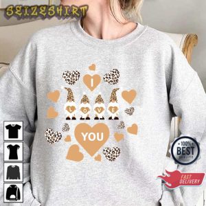 Cute Gnomes I Love You Valentine Leopard Hearts Sweatshirt