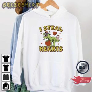 Dinosauri Steal Hearts Valentines Funny Valentine Gift T-Shirt
