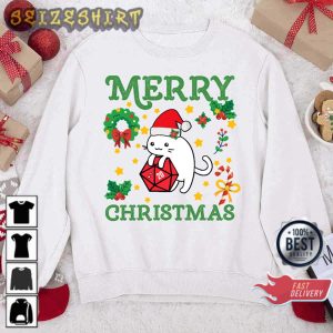 Funny Cute D20 Cat Merry Christmas Xmas Gift T-Shirt