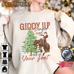 Giddy Up Jingle Horse Pick Up Your Feet Cowboy Santa Sweatshirt