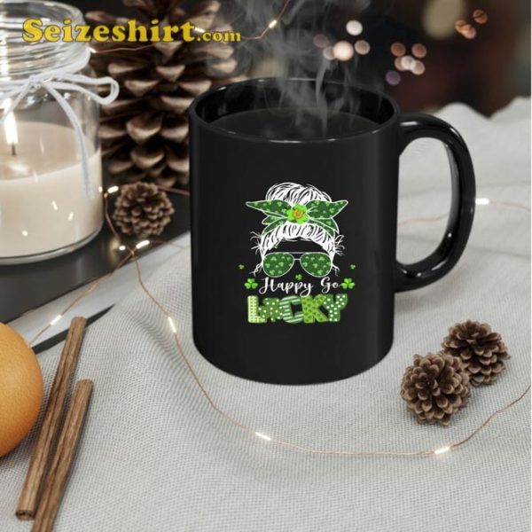 Happy Go Lucky Messy Bun Shamrock St Patricks Day Mug