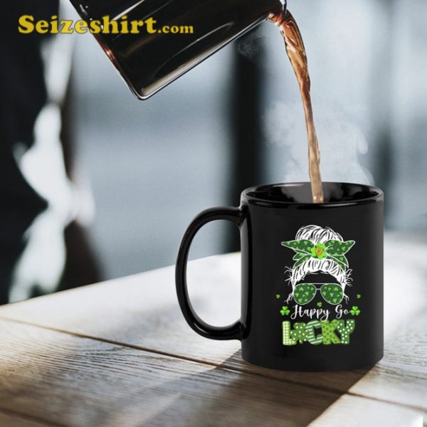 Happy Go Lucky Messy Bun Shamrock St Patricks Day Mug