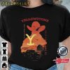 Hiking Camping Retro 90s Yellowstone Sunset Cowboy Silhouette T-Shirt