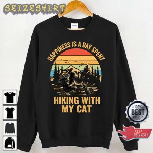Hiking Quote Happiness Is A Day Spent Hiking With My Cat Vintage T-Shirt