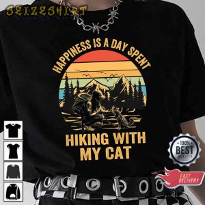 Hiking Quote Happiness Is A Day Spent Hiking With My Cat Vintage T-Shirt