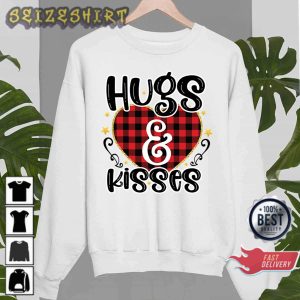 Hug And Kisses Heart Buffalo Pattern Valentine Gift Sweatshirt