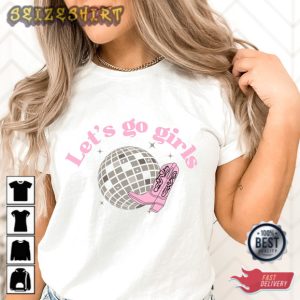 Let’s Go Girls Disco Cowgirl Bachelorette Shirt Retro Graphic Tee