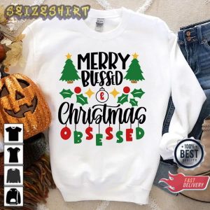 Merry Blessed and Christmas Xmas Holiday Winter Crewneck Sweatshirt