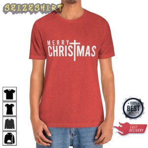 Merry Christmas Cross Christian Christmas Holiday Winter T-shirt