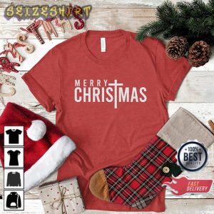 Merry Christmas Cross Christian Christmas Holiday Winter T-shirt