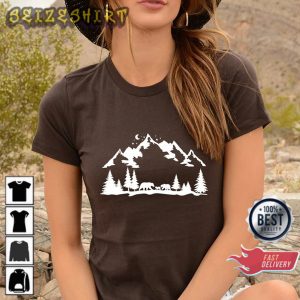 Mountain Forest Silhouette Outdoors Nature Campers T-Shirt