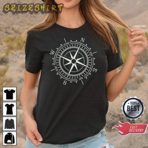 Mountain Silhouette Compass Forest Camping Lovers Gift T-Shirt