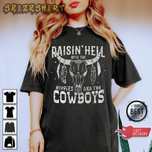 Raisin Hell With The Hippies Western Cowgirl Graphic T-Shirt