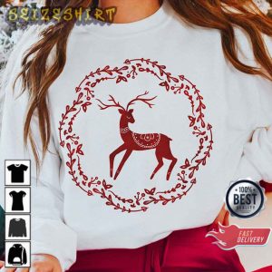 Retro Christmas Red Reindeer Nordic Scandinavian Folk Art Sweatshirt
