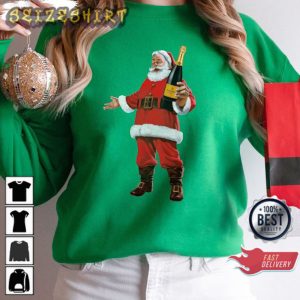 Retro Santa Champagne Crewneck Vintage Xmas Gift Sweatshirt