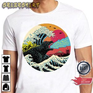 The Great Wave Off Kanagawa Godzilla Ramen Japanese Hokusai Kaiju T-Shirt