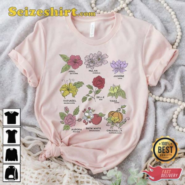 Vintage Disney Princesses Types Of Flowers T-Shirt