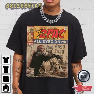2pac All Eyez On Me Tupac Comic Art Book Retro 90s Hip Hop Rap Tee