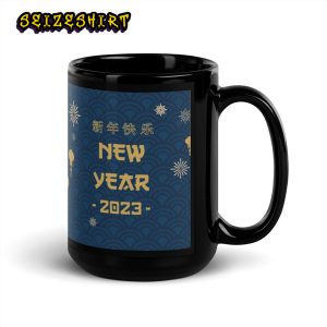 Chinese New Year Black Glossy 2023 Rabbit Mug