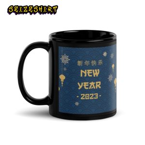 Chinese New Year Black Glossy 2023 Rabbit Mug