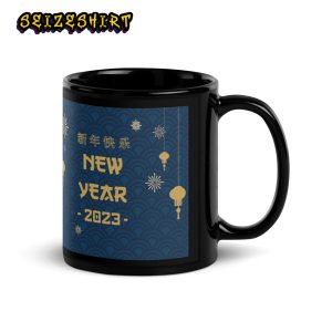 Chinese New Year Black Glossy 2023 Rabbit Mug