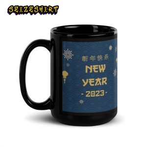 Chinese New Year Black Glossy 2023 Rabbit Mug