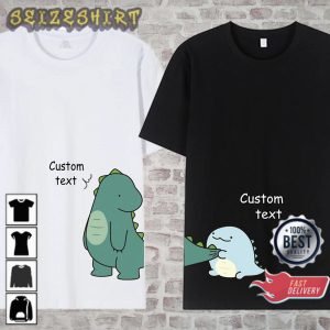 Custom Cute Dinosaur Personalized Matching Couple Valentines Day T-Shirt