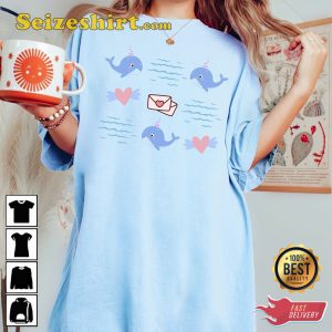 Cute Whale Valentine Gift Ocean Wave Love Letter Valentine's Day T-Shirt