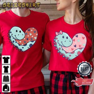Dinosaur Valentines Day Matching Couples Dinosaur Hear Cute T-Shirt