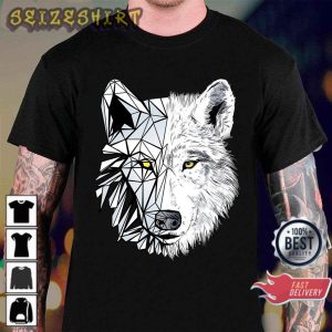 Geometrical Sketch Wolf Half Outdoor Hunting Design Rustic Hunter Gift T-Shirt