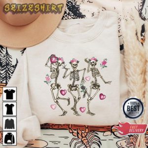 Happy Women Valentines Day Dancing Skeleton Skeleton Heart Unisex Sweatshirt