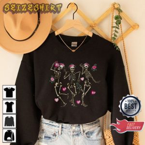 Happy Women Valentines Day Dancing Skeleton Skeleton Heart Unisex Sweatshirt