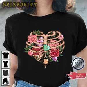 Heart Of Bone Love You Creepy Art Gift for Valentine Day Graphic Printed T-Shirt