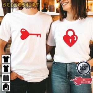 Hearth Lock And Key Couple Lovers Valentines Day T-Shirt Design