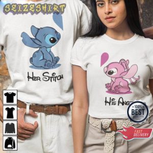 Lilo And Stitch Her Stitch His Angel Couple Valentines Unisex T-shirt