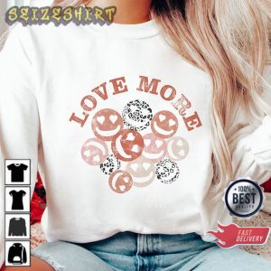 Love More Leopard Smiley Face Valentines Shirt Design