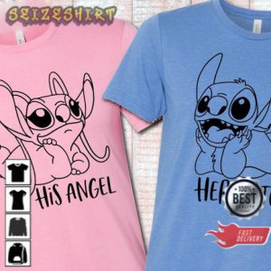 Malt Shoppe Stitch And Angel Couple Unisex T-shirt Design