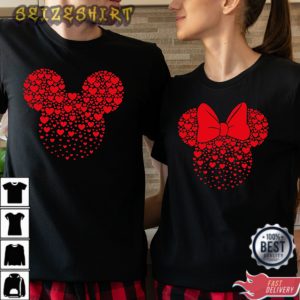 Mickey And Minnie Ears With Heart Tshirt For Valentines Day T-Shirt