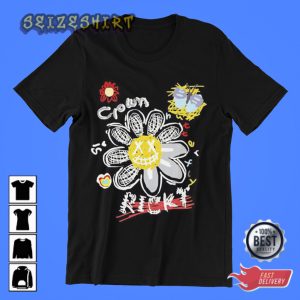 Ricky Crown Smiling Face Flower DJ Hip Hop Unisex Steetwear Graphic T-Shirt Design