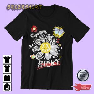 Ricky Crown Smiling Face Flower DJ Hip Hop Unisex Steetwear Graphic T-Shirt Design