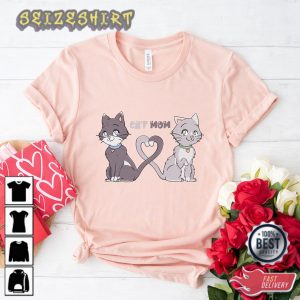 Valentines Day Cat Mom Love Heart Shirts For Women Tee Tshirt