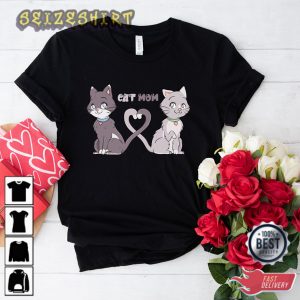 Valentines Day Cat Mom Love Heart Shirts For Women Tee Tshirt